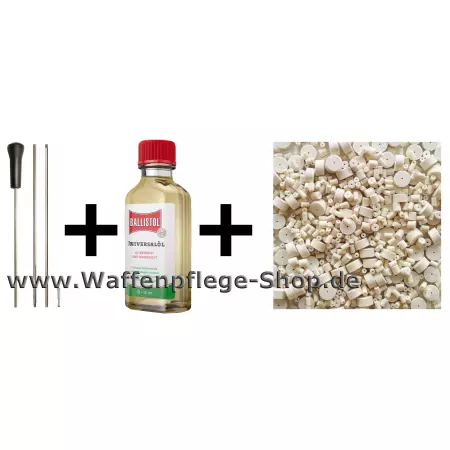 3-teiliger VFG Putzstock .22 - 6,5 mm und Laufreiniger Filze und 50 ml Ballistol