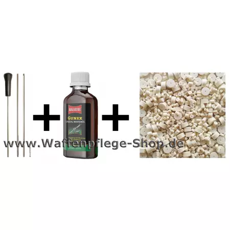 3-teiliger VFG Putzstock .22 - 6,5 mm und Laufreiniger Filze und 50 ml Gunex